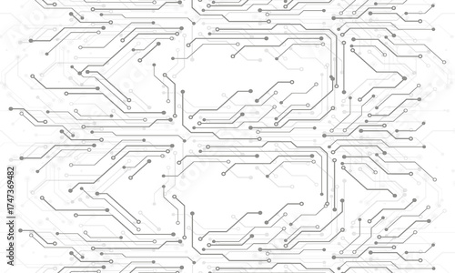 Abstract AI circuit board in black and white background. High-tech electronics board digital technology. Isometric electronic motherboard background. Vector illustration.