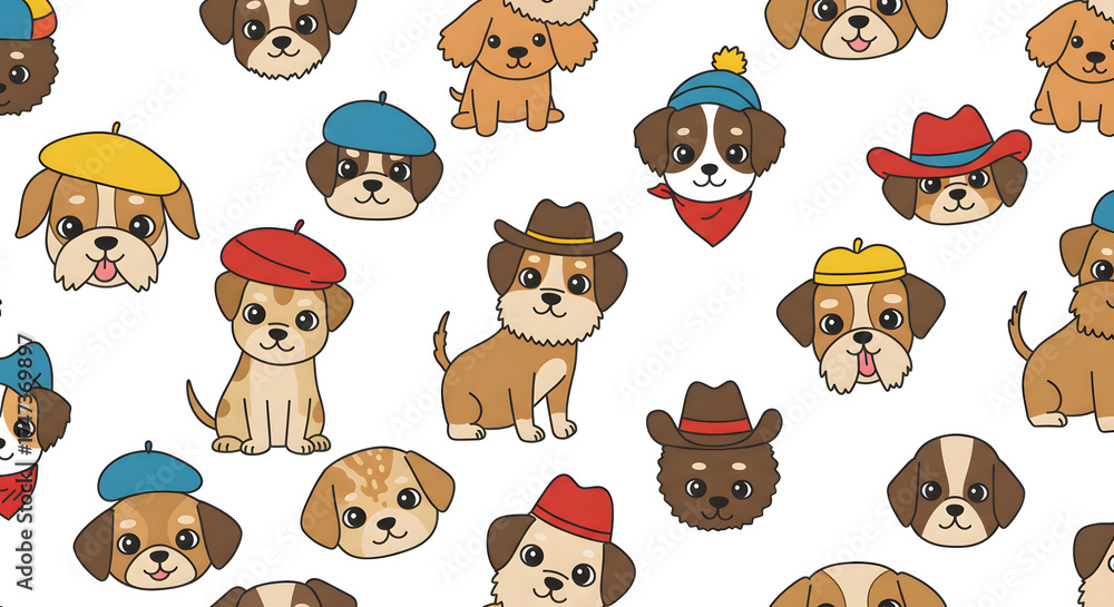 Obraz premium Adorable puppies wearing various hats a charming and playful collection.