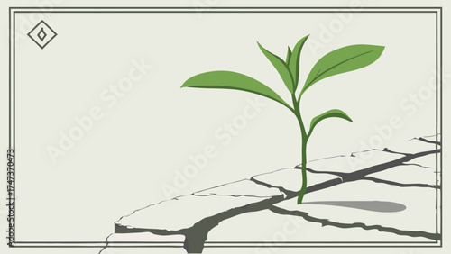 Resilient Plant Sprouting Through Cracked Ground Nature Growth and Hope Concept Illustration.