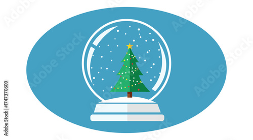 Illustration of a festive christmas tree inside a snow globe