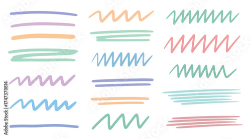 Illustration of pastel colored brush strokes and wavy lines