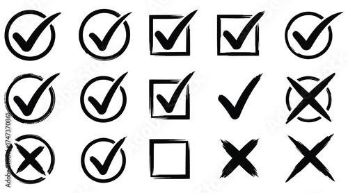 Illustration of collection of handdrawn check marks and crosses