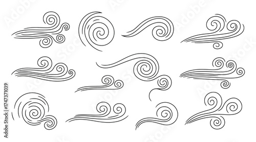 Illustration of hand drawn wind swirls and gusts