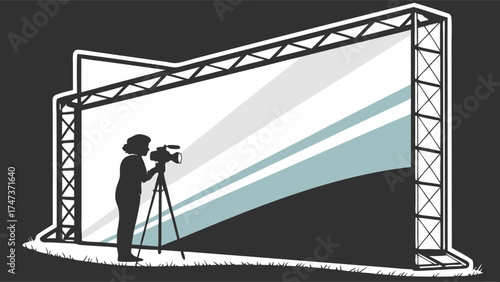 Filming a Presentation on Large Screen Videographer with Camera on Tripod Event Production Illustration.