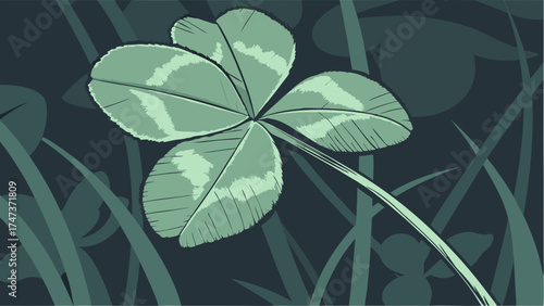 Four-Leaf Clover Illustration Green Plant Nature Design Botanical Art St Patricks Day Graphic Spring Theme Lucky Charm Floral Pattern Leaf Illustration Nature Background Eco Friendly D.