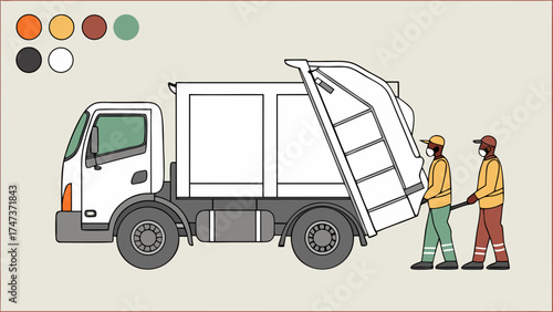 Garbage truck sanitation workers waste disposal refuse collection city services environmental cleaning public hygiene recycling urban infrastructure waste management sanitation cleanli.