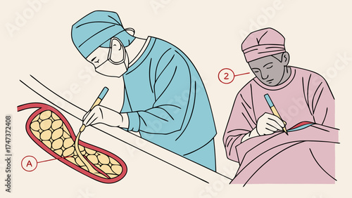 Medical illustration surgical procedure doctors operating healthcare anatomy line art vector graphic medical professionals surgery operation surgical instruments medical drawing medi.