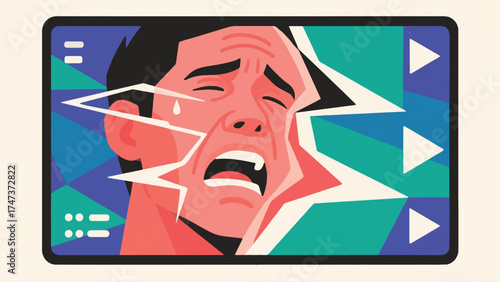 Illustration Of User's Face Is Stretching And Distorting To Fit Vertical Video Ratio, Looking Painfully Unnatural Vector Design Template