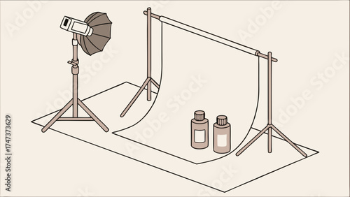 Studio Photography Setup Lighting Backdrop and Props Illustration.