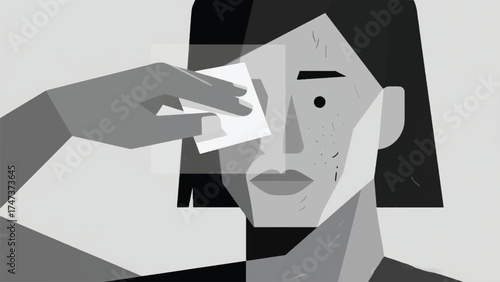 Self-Acceptance Illustration Of A Hand Wiping A Layer Of Digital Filter On A Woman's Face Vector Design Template