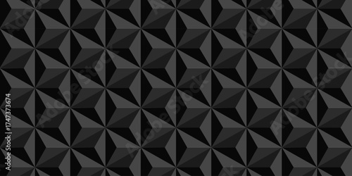 Seamless dark geometric pattern with 3D diamond shapes creating a modern abstract texture.