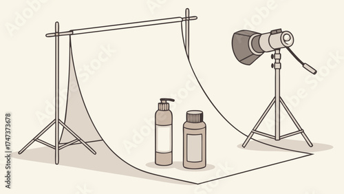Studio Photography Setup with Lighting and Backdrop Product Mockup Template for Cosmetics or Other Items.