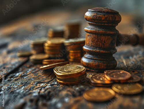 Elegant Judge's gavel on the table in the courtroom