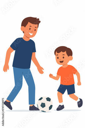 Brother Playing Soccer with Sibling Vector