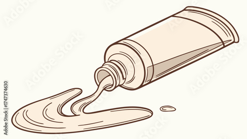 Spilled Cream Tube Cream Splashes Cosmetic Tube Packaging Design Element Vector Illustration.