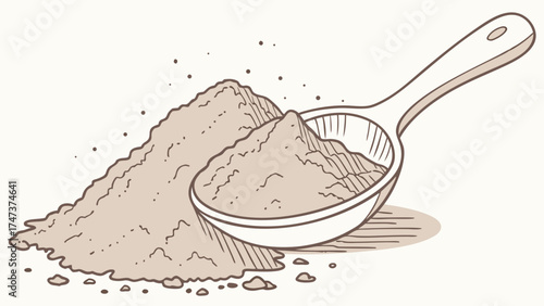 Spoonful of Powder Brown Granular Substance Illustration Food Ingredient Recipe Cooking Baking Dietary Supplement Healthy Eating Nutrition Texture Design Element Kitchen Utensil Scoo.