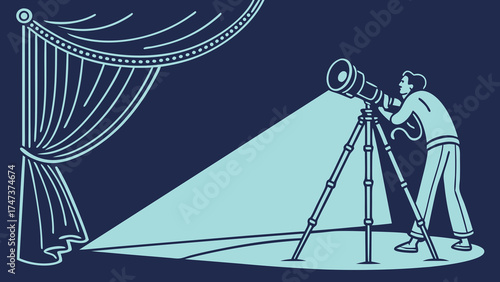 Stage Lighting Setup Spotlight Theater Performance Show Curtain Vector Illustration Graphic Design Backstage Production Cinematic Film Movie Drama Spotlight Effect Light Beam Illu.