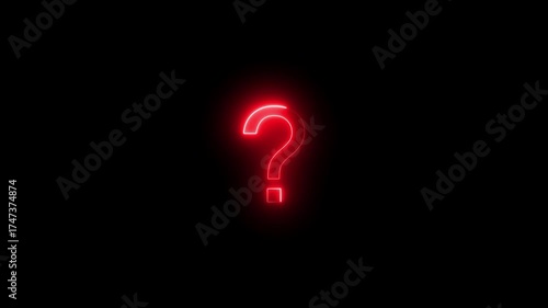 Red color question mark neon bright animation 4k video. Circle frame black background.