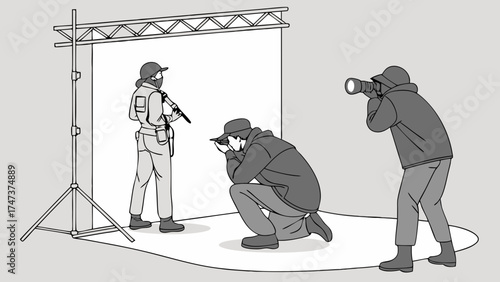 Studio Photography Session with Multiple Photographers and a Subject in Uniform.