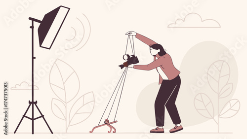 Studio Photography Camera Puppet Illustration Design Concept Art Control Creativity Filmmaking Photo Shoot Art Direction Digital Illustration Flat Design Minimalist Style Graphic De.
