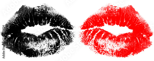 Black and Red Human Lip Print with Realistic Design Isolated on a Transparent or White Background