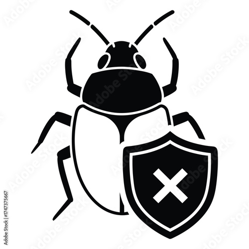 Powerful icon depicting pest control with shield, representing protection from bugs