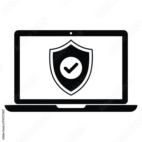 Secure laptop shows shield with check mark for cybersecurity data privacy online