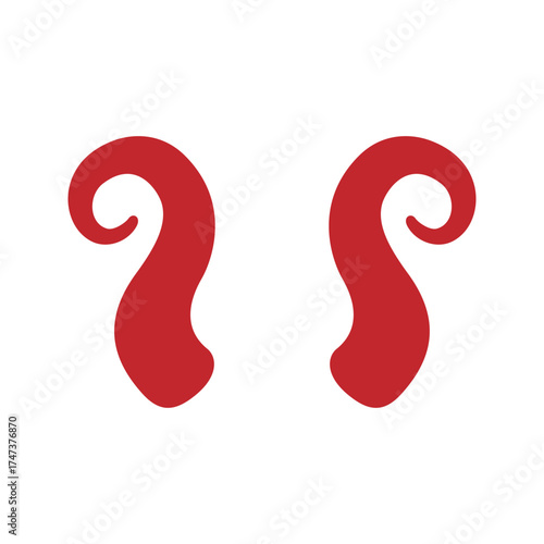 Red curled devil horns. Cartoon vector illustration for Halloween, demons, fantasy beasts or costume decorations
