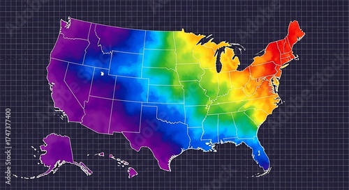 USA Map with Temperature Gradient Showing Weather Patterns