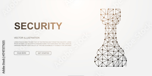 Polygonal wireframe rook chess piece symbolizing digital security, protection, and strong defense in a connected network