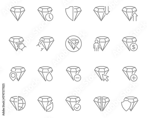 Diamond set icons. Mystical, esoteric, magic crystals. Vector illustration.