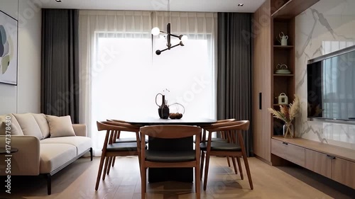 Wallpaper Mural Contemporary Living Room with Dining Area Torontodigital.ca