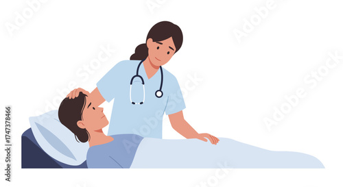 Caring Nurse Comforting Patient in Bed Healthcare Professional Providing Support