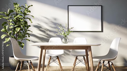 Wallpaper Mural Modern Dining Room Interior with Blank Frame Mockup Torontodigital.ca