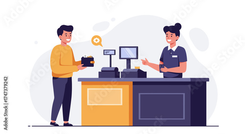 Customer Paying at Cash Register Illustration