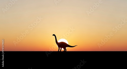 Silhouette of Brachiosaurus Dinosaur at Sunset
