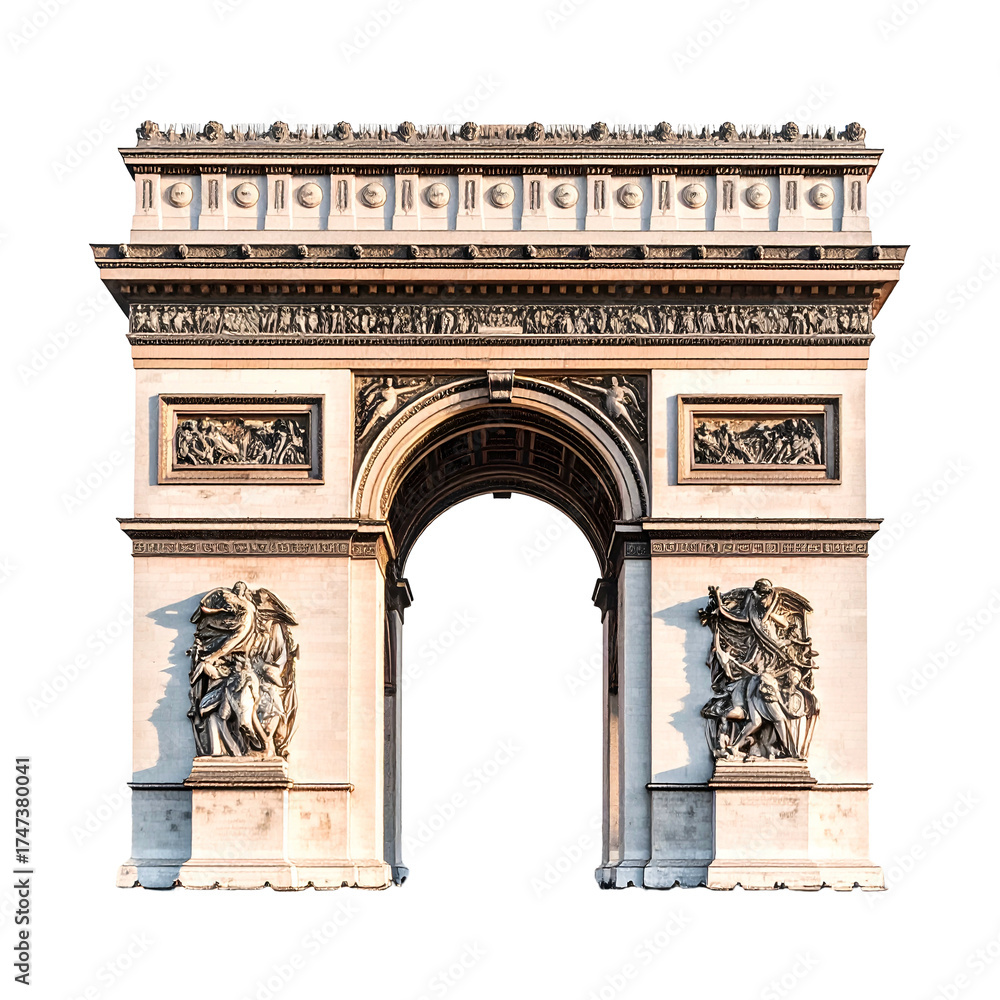 Obraz premium Iconic Parisian triumphal arch with sculptures, detailed facade, and a central opening