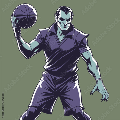 vector illustration of Dracula playing basketball