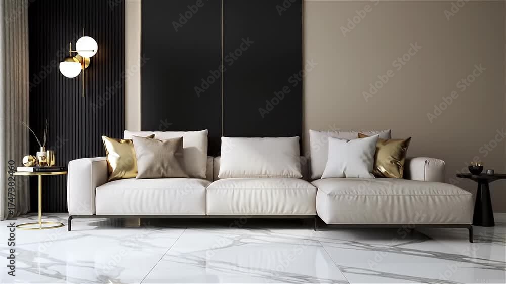 custom made wallpaper toronto digitalElegant Minimalist Living Room with White Sectional and Gold Accents