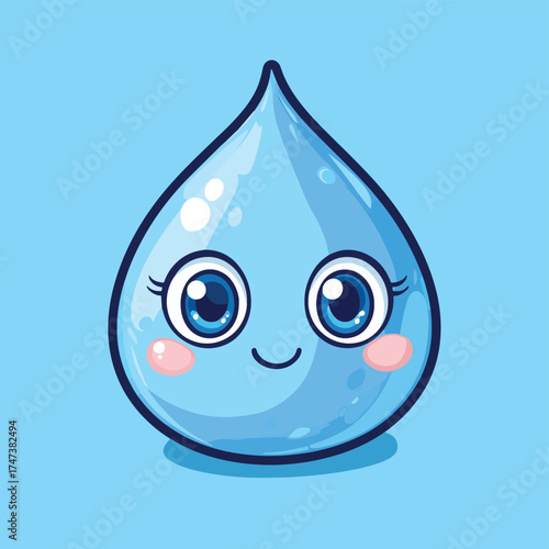 Adorable Water Drop Mascot with Big Eyes , vector style simple color