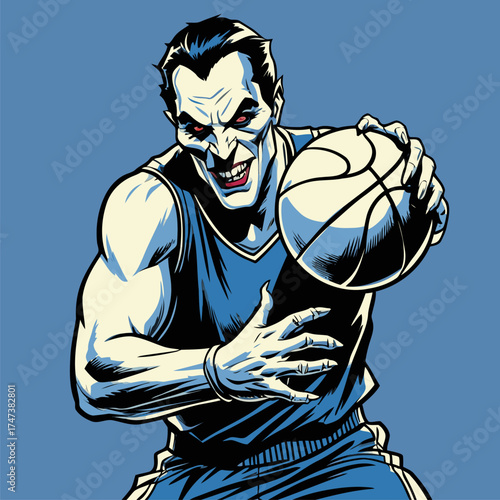 vector illustration of Dracula playing basketball