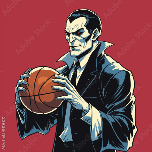 vector illustration of Dracula playing basketball