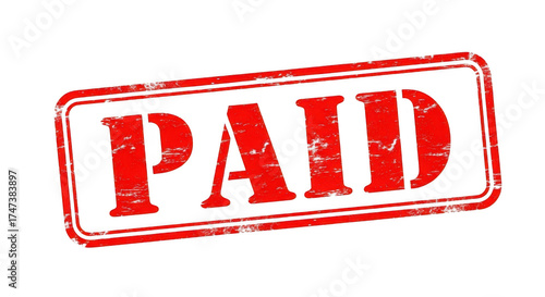 Red paid rubber stamp isolated on transparent background for payment and billing concepts