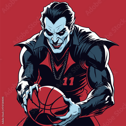 vector illustration of Dracula playing basketball