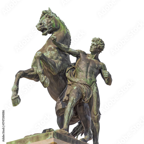 Photography old bronze statue of a warrior with a horse
