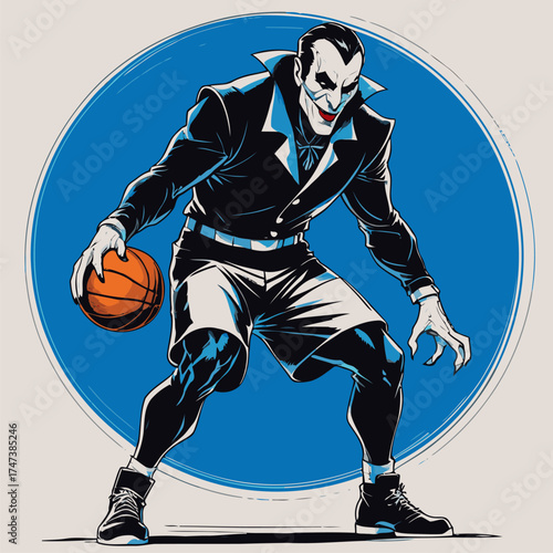 vector illustration of Dracula playing basketball