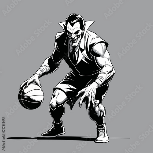 vector illustration of Dracula playing basketball