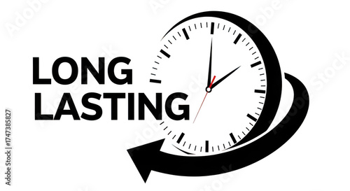 Long lasting clock graphic with arrow emphasizing durability isolated on transparent background