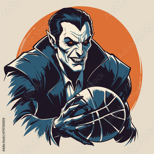 vector illustration of Dracula playing basketball