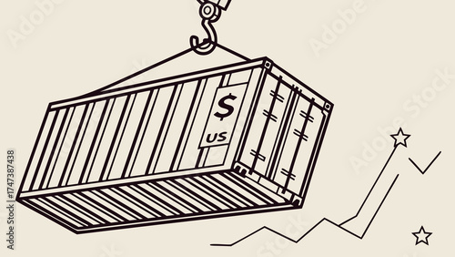 Cargo Container Lifting Growth Shipping Logistics Global Trade Illustration.